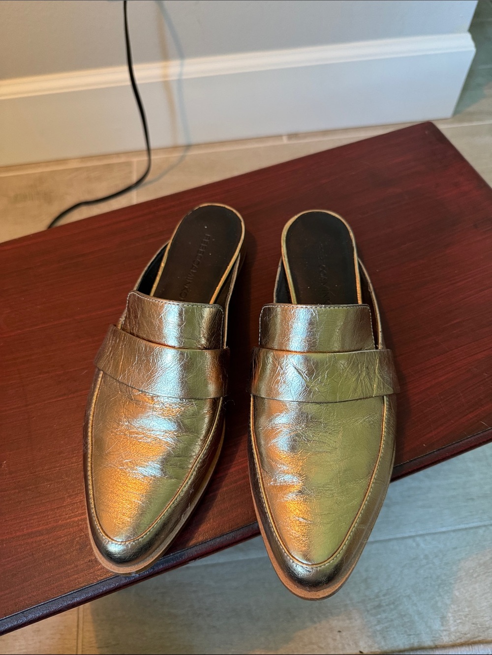 Women’s Metallic Gold Slip-On Loafer Mules